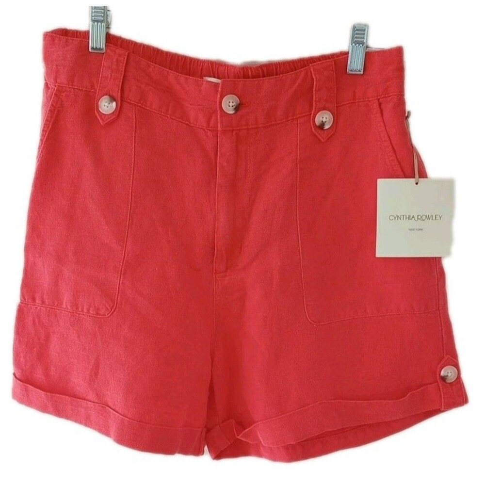 Cynthia Rowley Cuffed Shorts Size 8 Linen Blend Orange NWT Beach Summer Casual